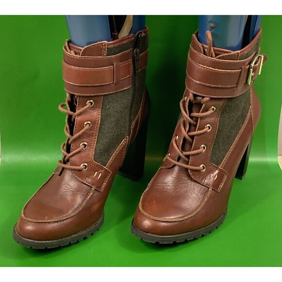 Antonio Melani Women's Brown Side Zipper Leather Heel Ankle Boot Size 8M - Picture 3 of 9